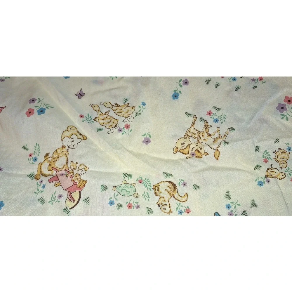 Vintage Woodland Animal Crib Sheet Yellow Squirrel Bunny Turtle Nursery Bedding